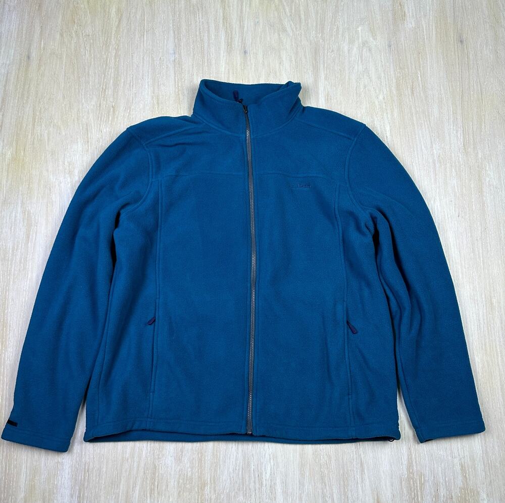 LL Bean Blue Fleece Outdoor Hiking Full Zip Hoodless Sweater Jacket Men's XL